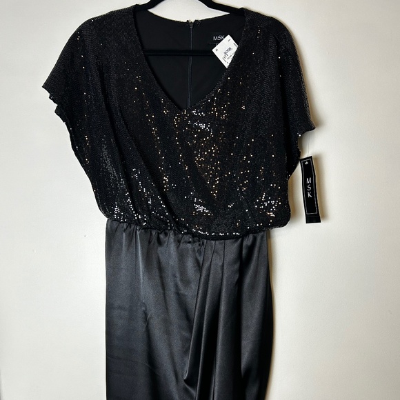 MSK Dresses & Skirts - MSK Black Sequin and Satin Party Dress, Black Short Sleeve Cocktail Dress